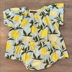 Milkbarn Lemon Organic Cotton Dress & Bloomer Set Size 3-6 Months